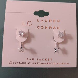 LC LAUREN CONRAD Mod/Contemporary Star Silver Clear Crystal Ear Jacket Earrings